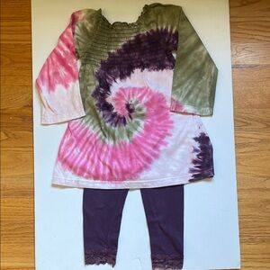 Flapdoodles Size 3 Girls Tie Dye Dress with Leggings